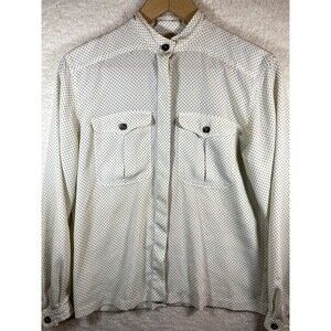 Liz Claiborne Collection Polka Dot Button‎ Up Blouse Size 8 White